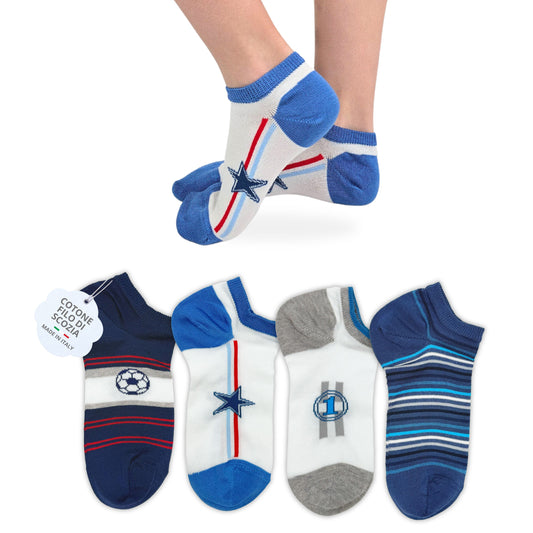 Calzini Fantasmini Bambino COTONE LEGGERO FILO DI SCOZIA 4 Paia, Calze leggere e traspiranti Made in Italy ASS1