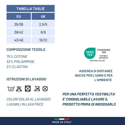 Calze da Lavoro Uomo Donna Corte in Cotone Punta e Tallone Rinforzati Traspiranti Supporto Arco Plantare Made in Italy